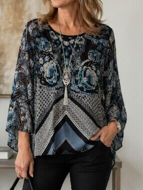Coco Bianco Flowy Paisley Dolman Bubble Hem Top XL